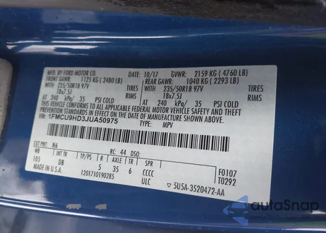 2018 Ford Escape Sel z USA, uszkodzony, nr VIN 1FMCU9HD3JUA50975